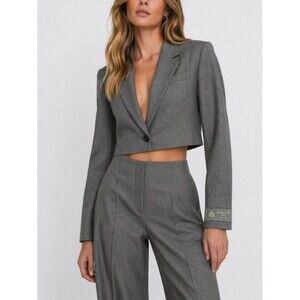 Babaton NWT Arbus Blazer Women's 2 Heather Charcoal Cropped Tailored Workwear